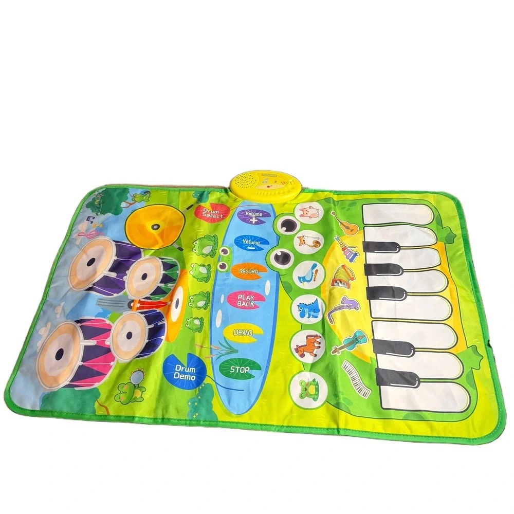 Musical Floor Mat Kids Piano Drum Animal Sounds Recording Playback Toy Green
